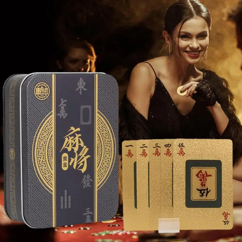 Frosted PVC Mahjong Poker Set – Waterproof 146-Piece Card Game in Deluxe Metal Box (Chinese & American Style)
