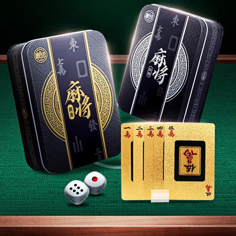 Frosted PVC Mahjong Poker Set – Waterproof 146-Piece Card Game in Deluxe Metal Box (Chinese & American Style)
