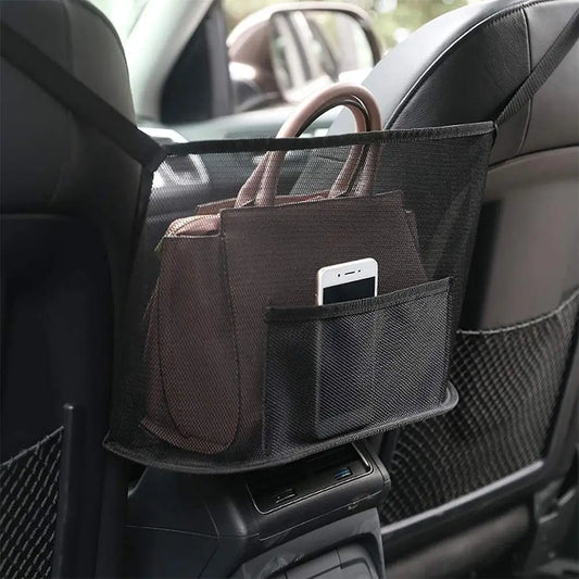 Car Seat Middle Storage Bag Universal Car Seat Side Back Storage Net Bags Multifunction Handbag Holder Net Pocket