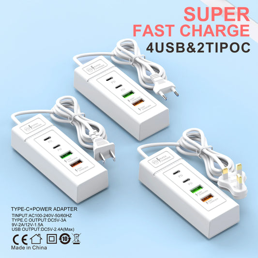 4 Ports USB Type C Charger Mini HUB 3.0 Splitter Fast Charging Wall Charger Phone Adapter For iPhone Xiaomi Samsung Power Socket