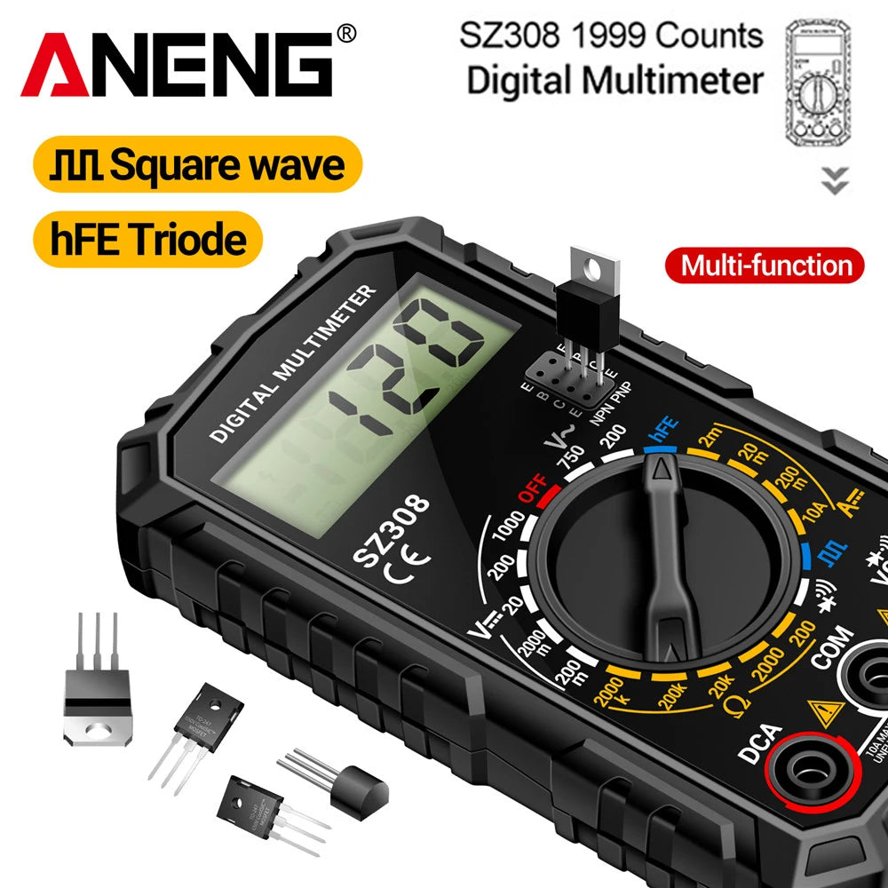 SZ308 Digital Voltage Commander – 1999 Count Multimeter with HFE, Triode Test, and Square Wave Generator