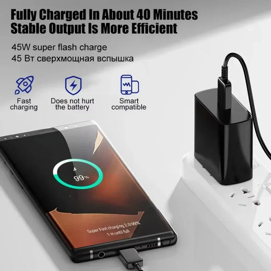 45W PD Charger For Samsung Galaxy S24 S23 S22 Type C Quick Charge USB C to Type C Cable Fast Charging Mobile Phone Wall Adapter