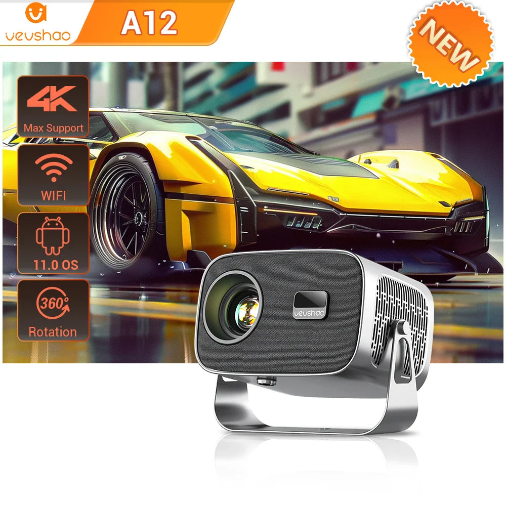 VEVSHAO A12 Projector Mini Portable LED Video Android 11.0 WIFI 6 Mirror SmartPhone for 1080P 4K Video Home Cinema Projector