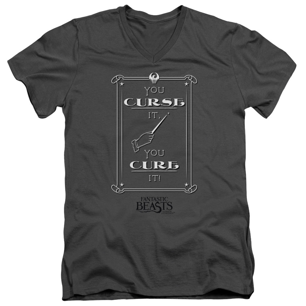 Fantastic Beasts Curse It Mens Slim Fit V-Neck T Shirt Charcoal Officially Licensed