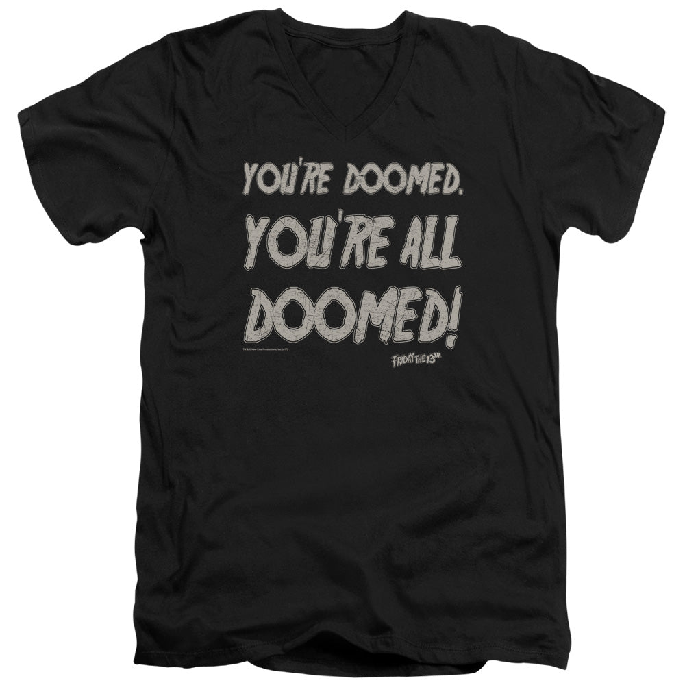 Friday The 13th Doomed Mens Slim Fit V-Neck T Shirt Black Officially Licensed