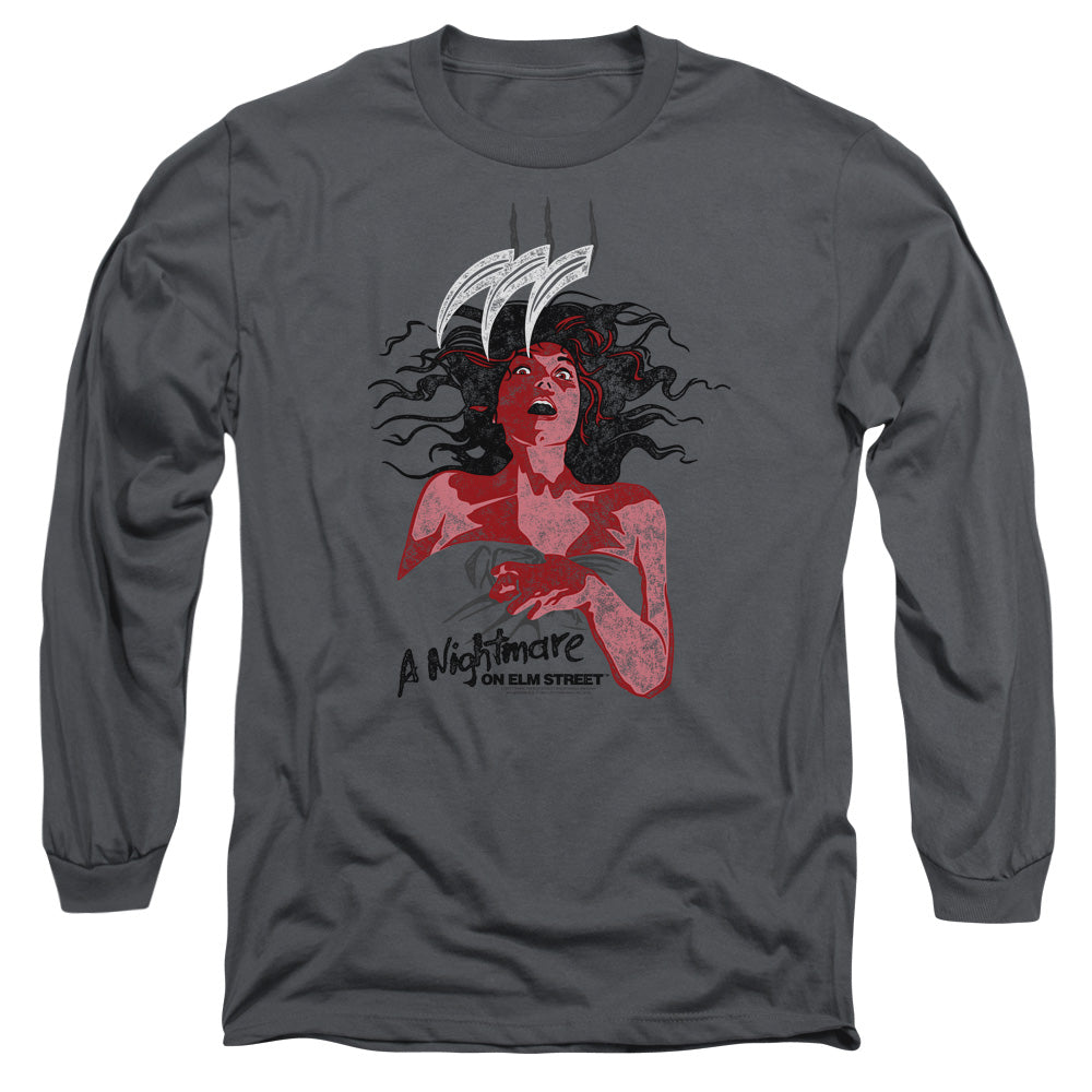 Nightmare On Elm Street Illustrated European Poster Mens Long Sleeve Shirt Charcoal Officially Licensed