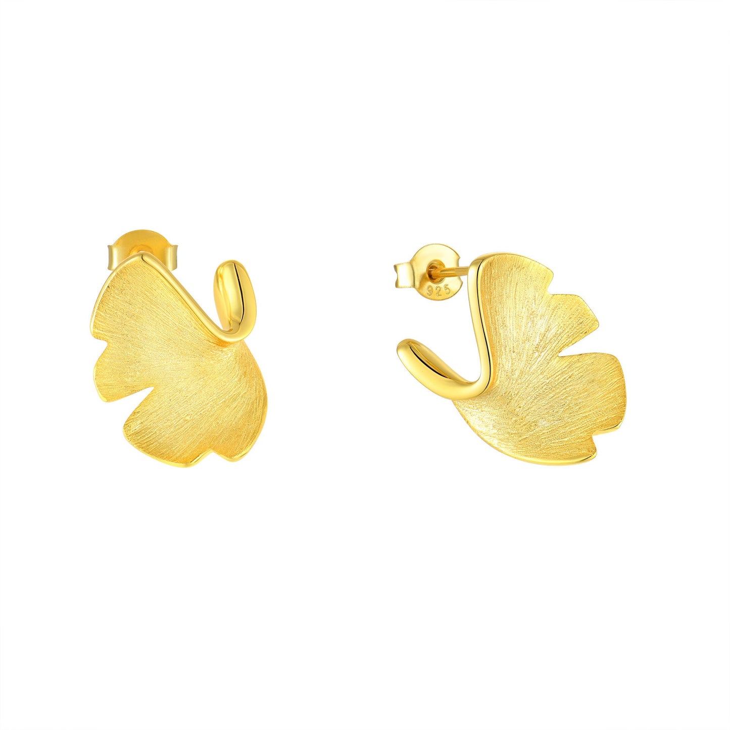 925 Sterling Silver Ginkgo Biloba Stud Earrings