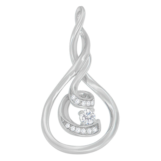 Espira 10K White Gold 1/8 cttw Round Cut Diamond Layered Spiral Pendant Necklace (I-J, I1-I2)
