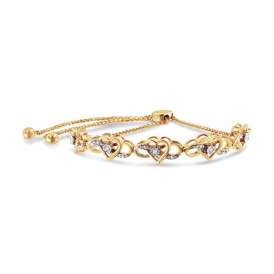 14K Yellow Gold Plated .925 Sterling Silver 1/10 Cttw Diamond Infinity Heart Shaped 4â€-10†Adjustable Bolo Bracelet (H-I Color, I2-I3 Clarity)