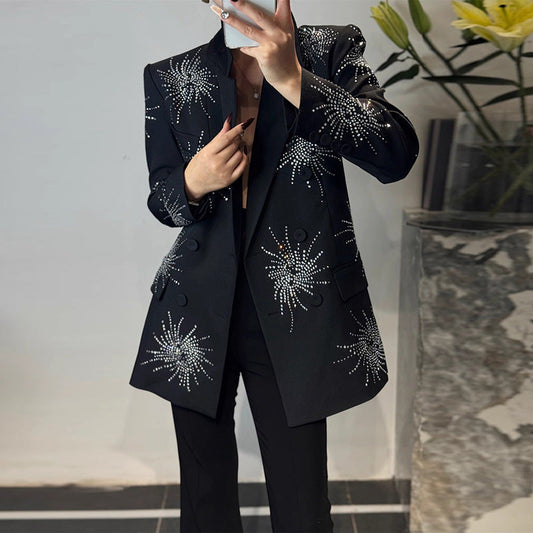 Black high-end suit jacket for women loose fitting suit for women