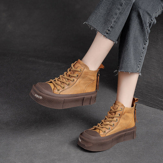 Back Zip Cowhide Ankle Boots