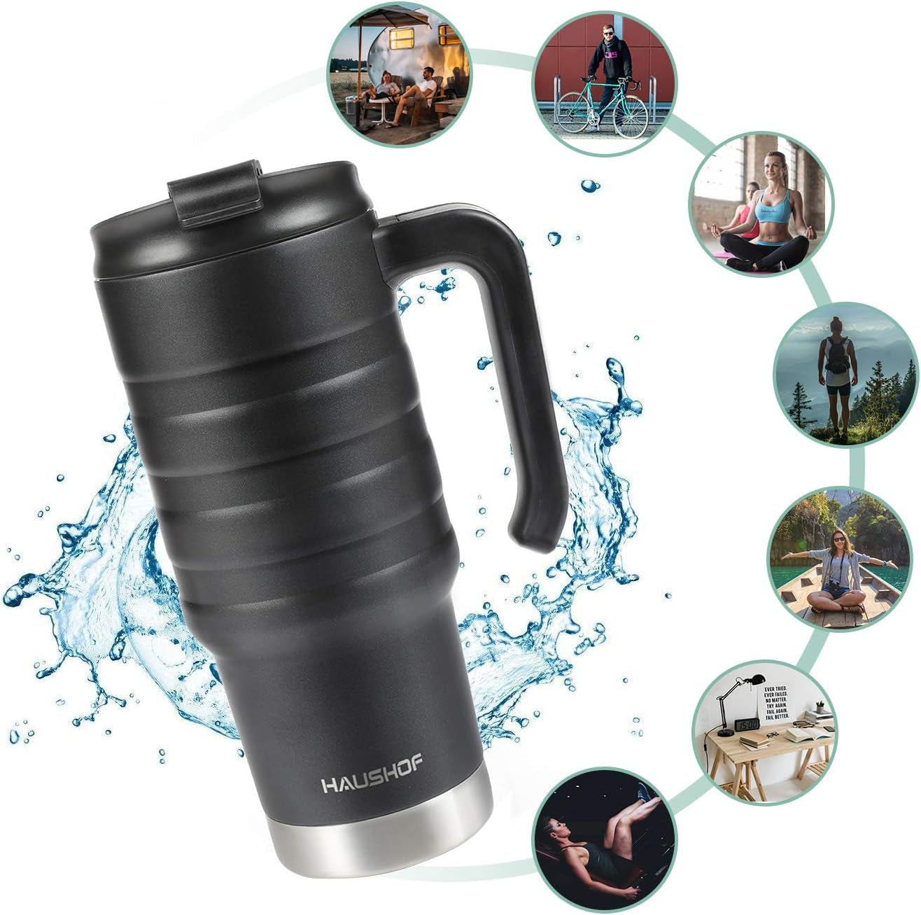 HAUSHOF 24oz Insulated Tumbler with Lid & Handle ā Double Wall Vacuum Stainless Steel Travel Mug, Leak-Proof, BPA-Free, Wide Mouth for Ice, Hot & Cold Drinks