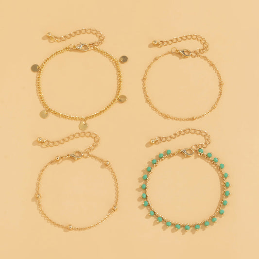 Retro Ethnic Style Colored Drop Ball Copper Geometric Bracelet