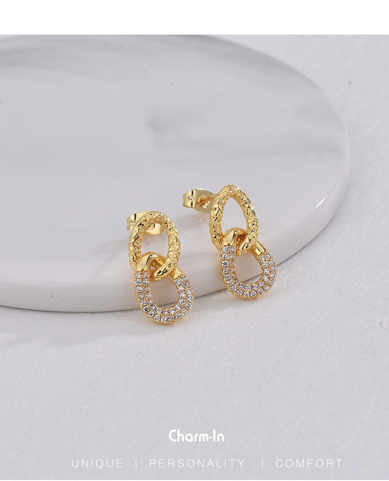 Retro Double Ring Zircon Studs
