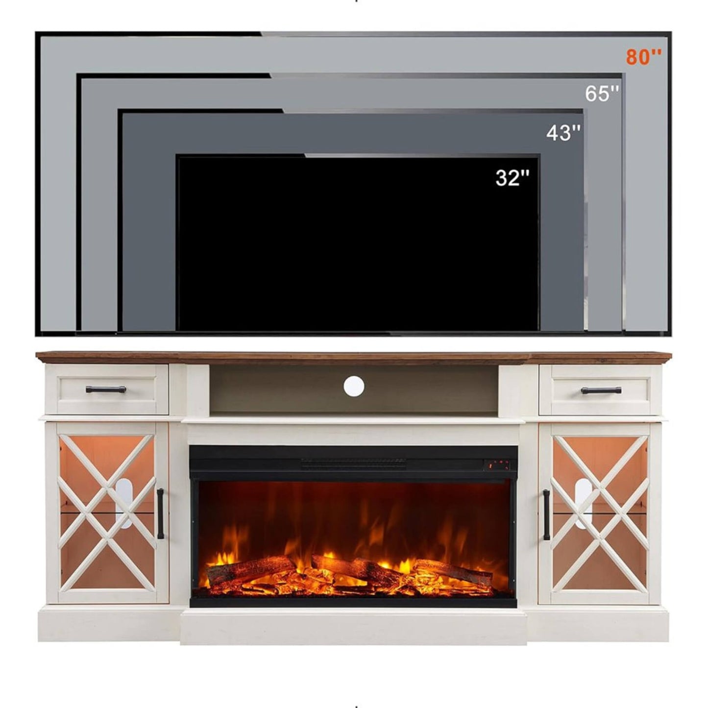 Electric Fireplace TV Stand With Glass Door Storage Cabinet, 70" (SAK58627)