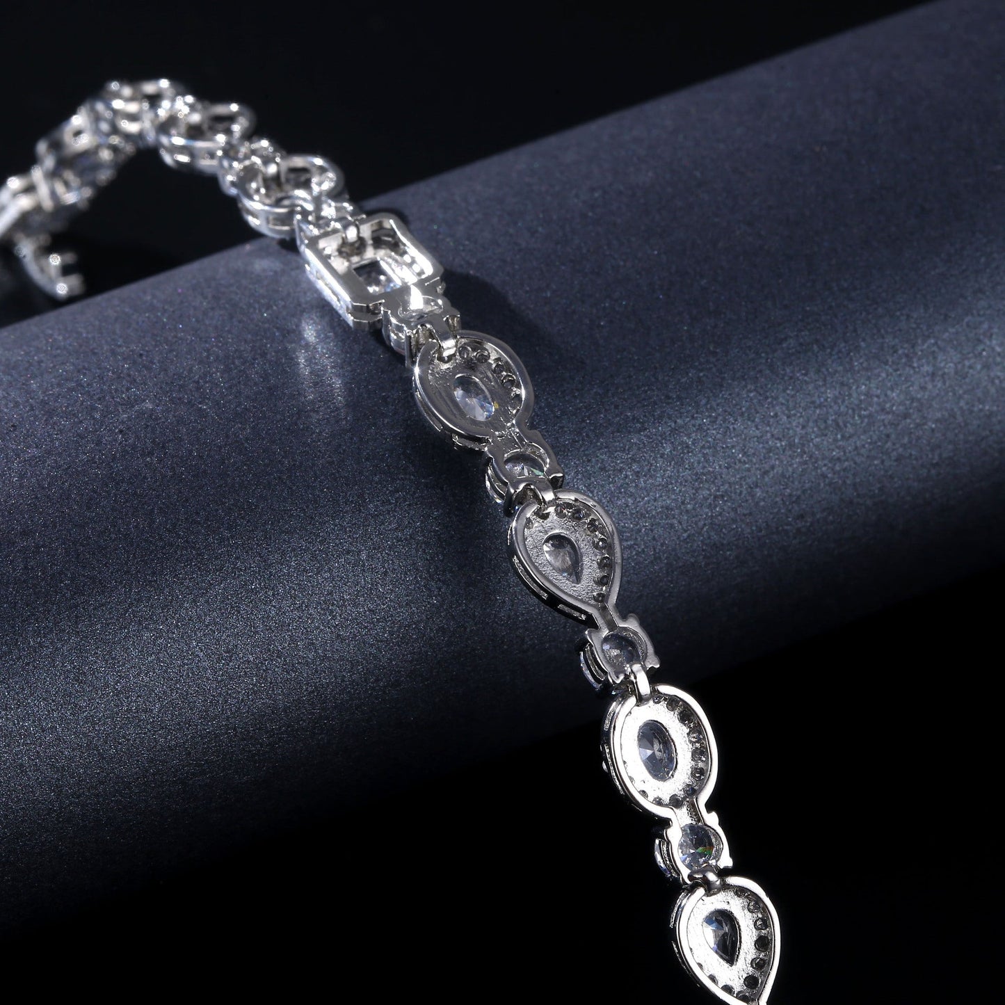 Water Drop Multi-Shape Horse Eye Zircon Bracelet in White Copper for Elegant Female Accessory