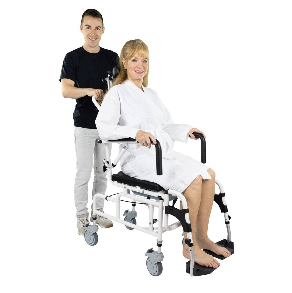 Flip Arm Rolling Commode Shower Chair