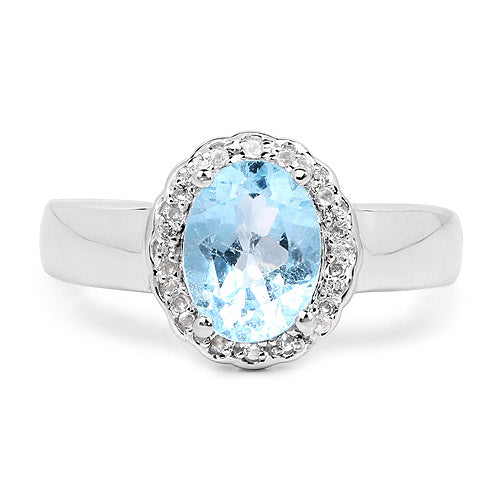 2.58 Carat Genuine Blue Topaz and White Topaz .925 Sterling Silver Ring