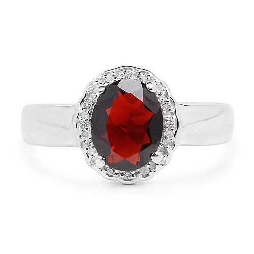 2.58 Carat Genuine Garnet and White Topaz .925 Sterling Silver Ring