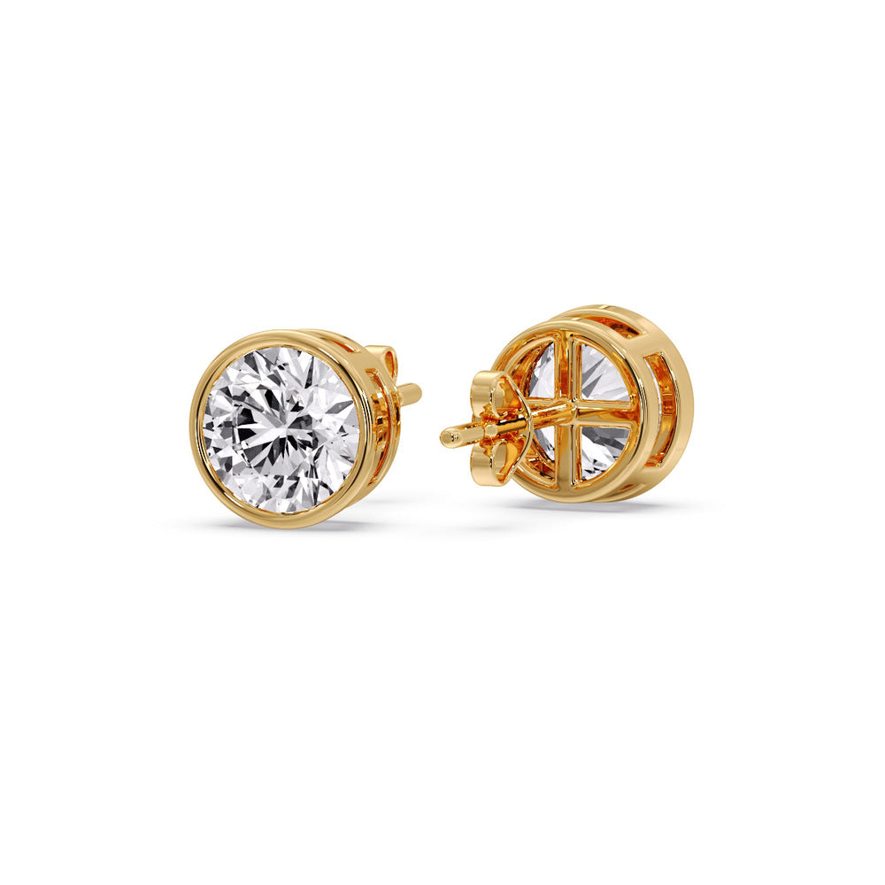 Round Cut Stud Bezel Set Earring