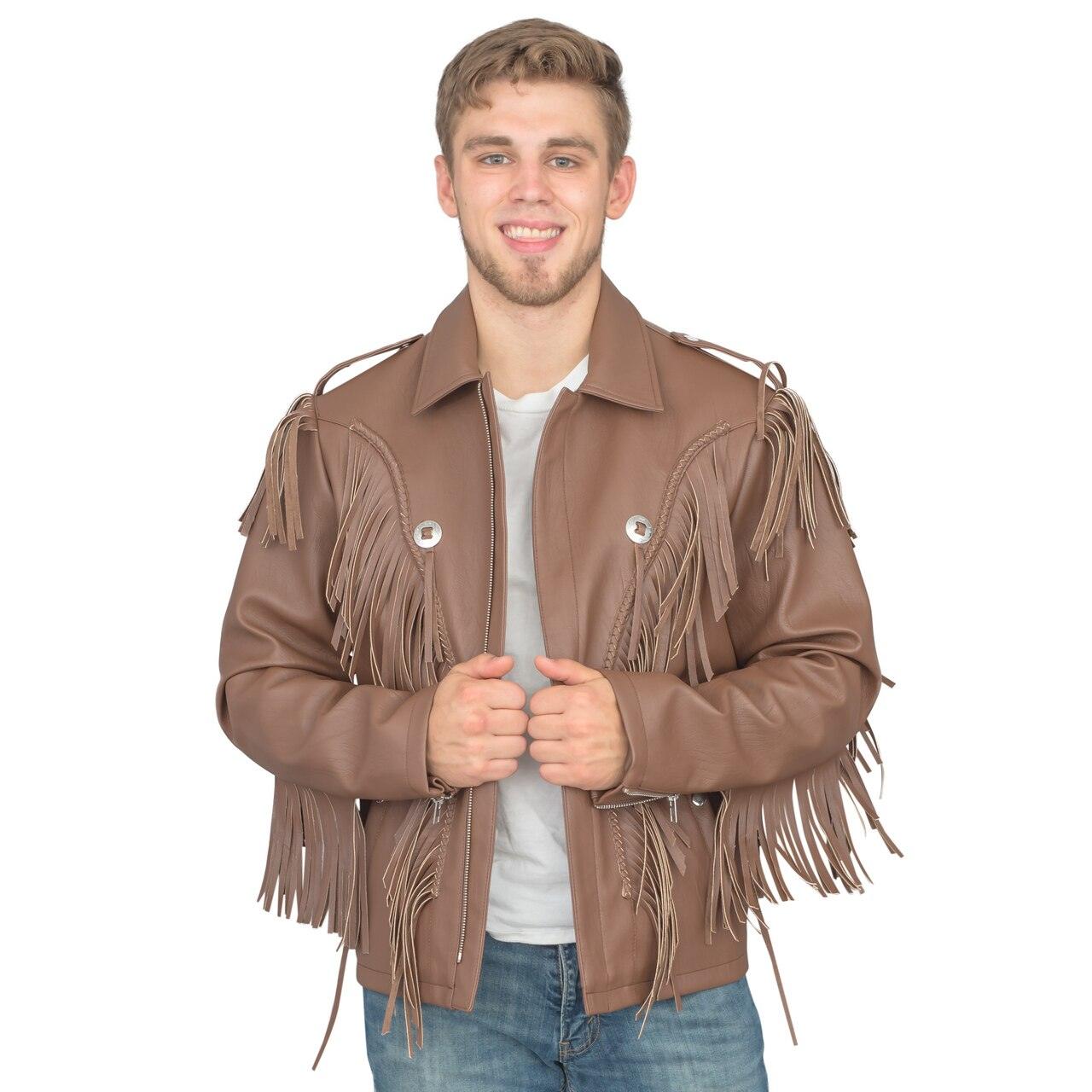 Cowboy Traditional Leather Western Jacket with Fringe Halloween Costume