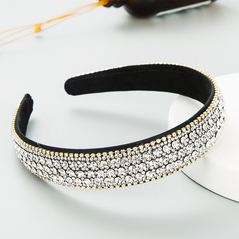 Fashion Net Red Vibrato With The Same Color Full Rhinestones Non-Slip Headband Female Simple Super Flash Korean Style Outing Headwear