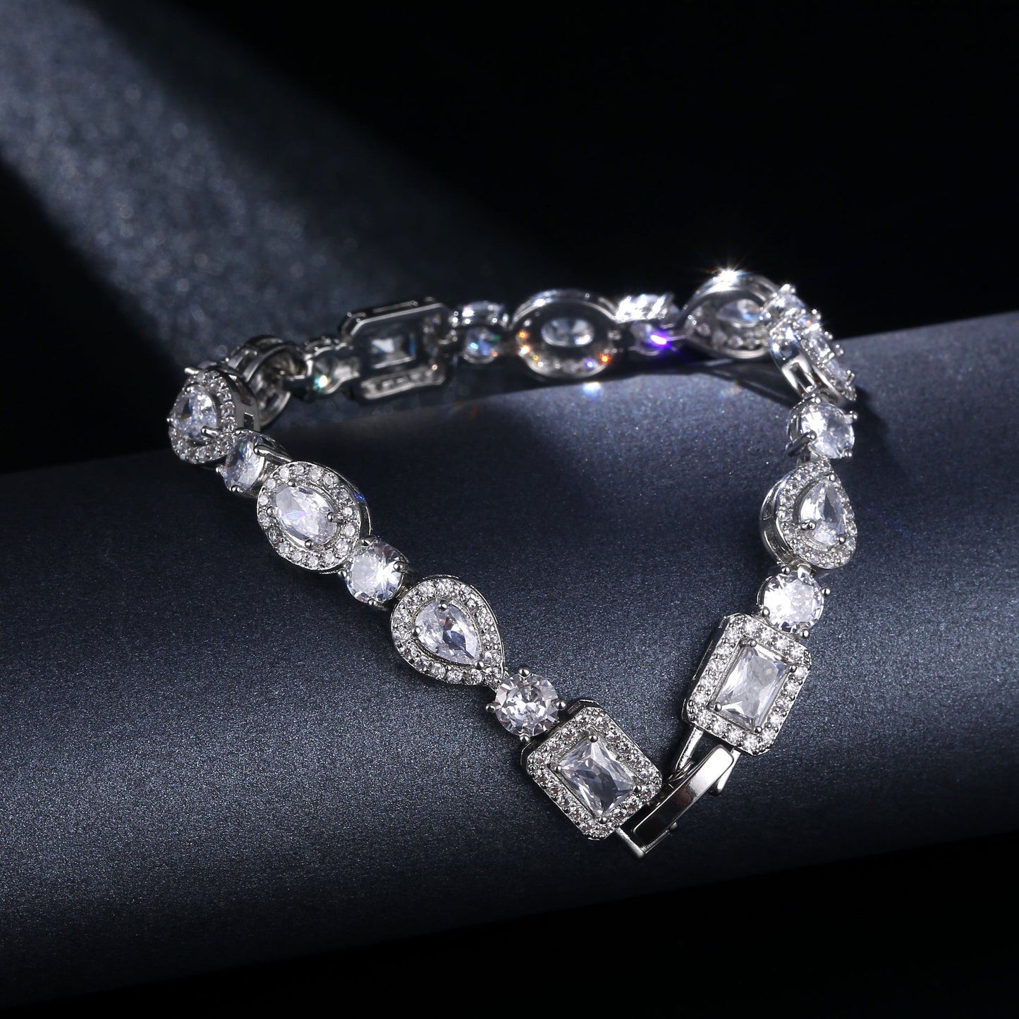 Water Drop Multi-Shape Horse Eye Zircon Bracelet in White Copper for Elegant Female Accessory