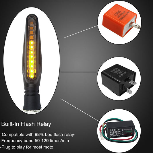 2PCS LED Motorcycle Turn Signals Light 12 SMD Tail Flasher Flowing Water Blinker IP68 Bendable Motorcycle Flashing Lights