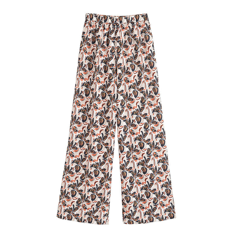 Elegant Strapless Top with Floral Print and Wide-Leg Pants Set