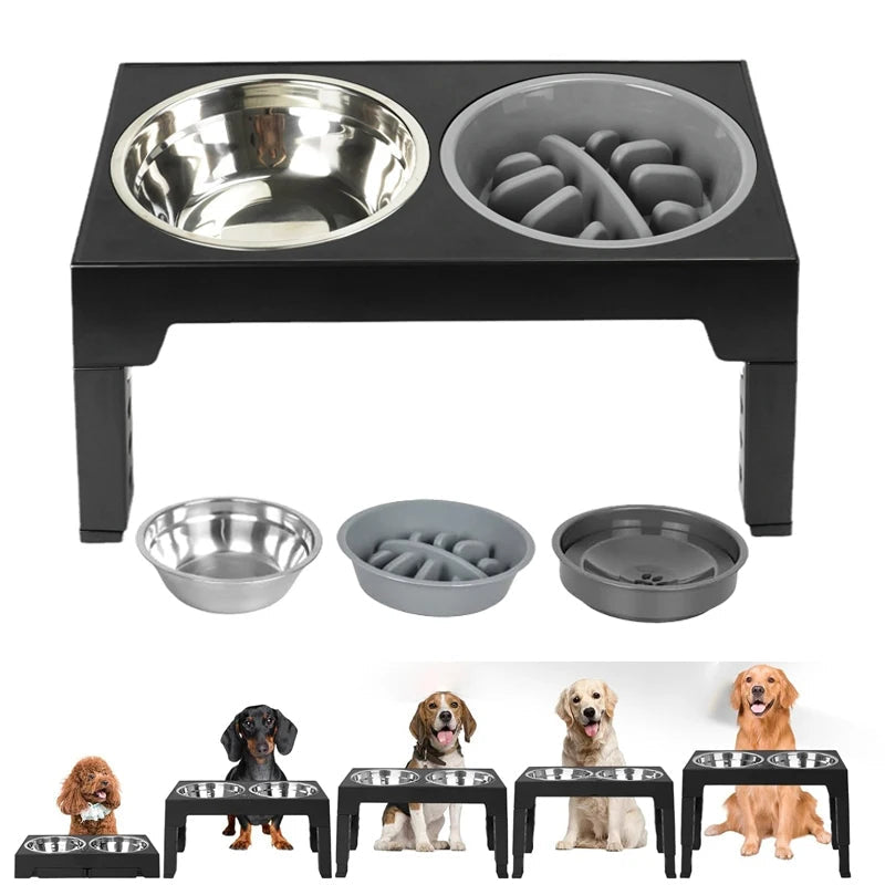 Elevated Dog Feeder with Adjustable Raised Stand, Slow Food Bowl, Water Feeders for Large and Medium Dogs