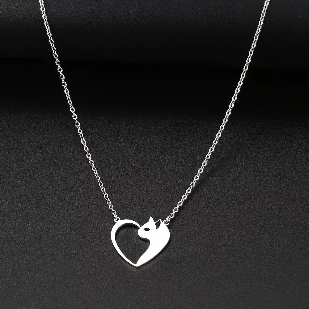 Women's Fashion Stainless Steel Cat Pendant Necklace