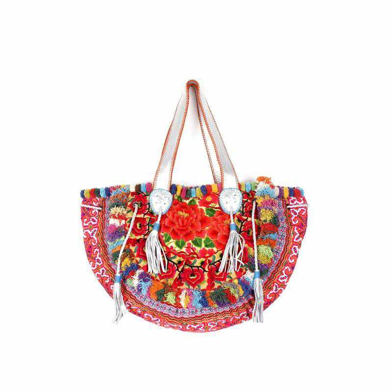 Half-moon Ibiza Bag Pom Pom Trimmed XL - Thailand