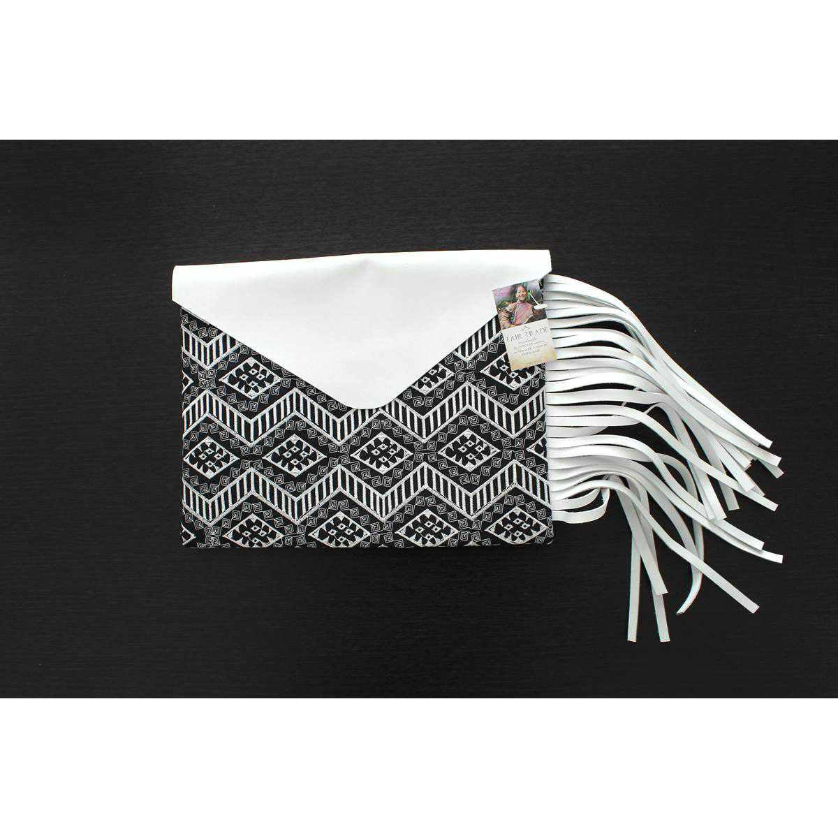 Darma Embroidered Clutch with Leather Fringe - Thailand