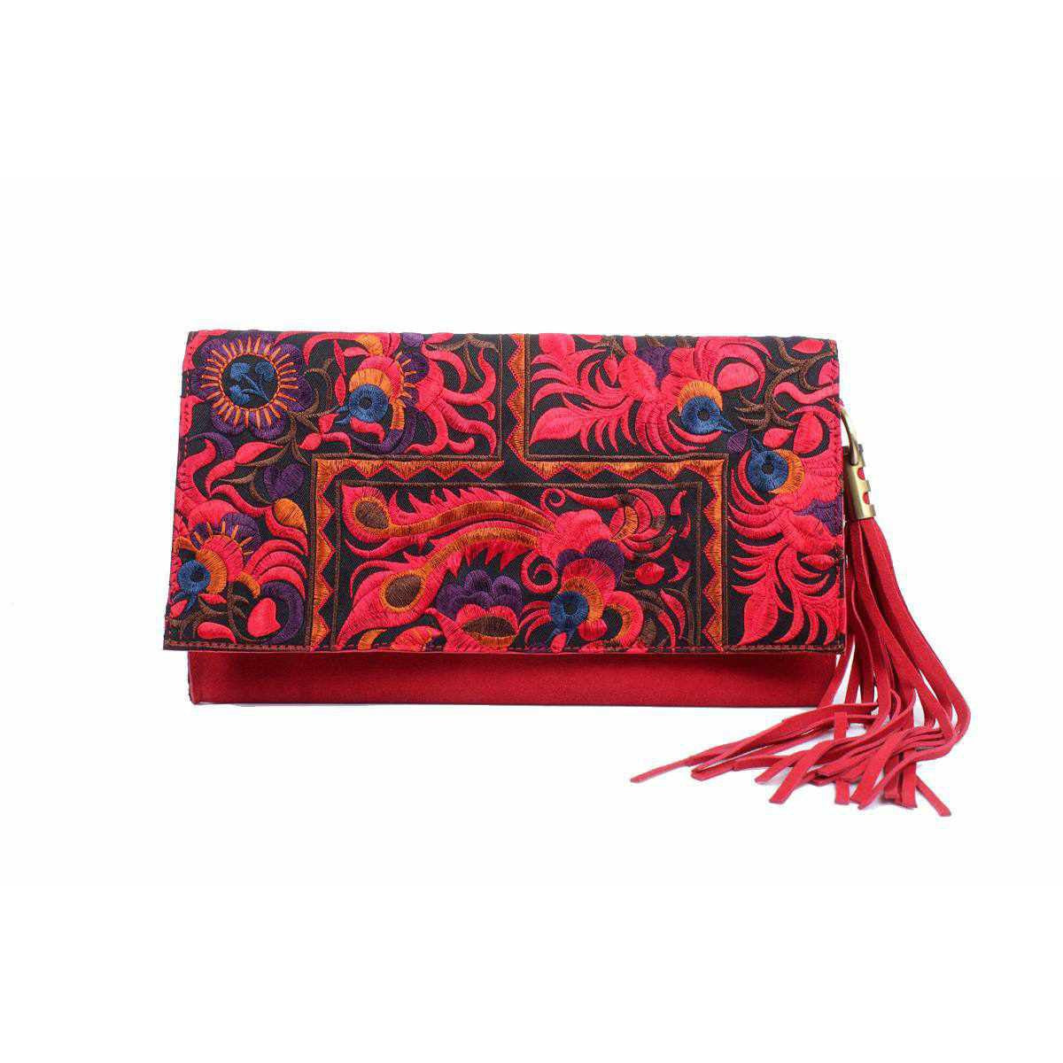 Leather Clutch with Geometric Embroidery Bag - Thailand