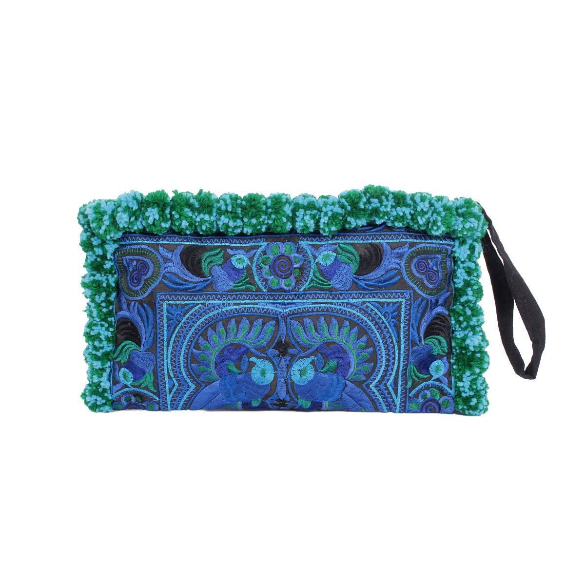 Rocio Multi-Color Pom Pom Wristlet Bag - Thailand
