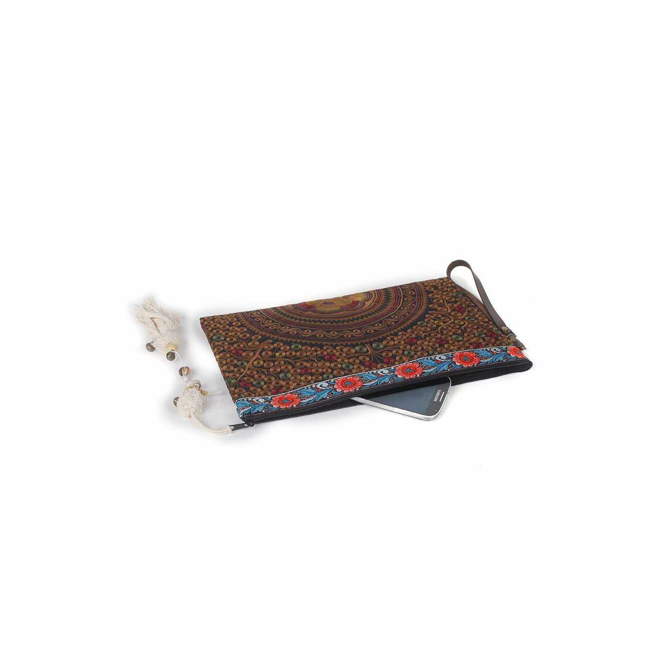 Botanica Embroidered Wristlet with PomPoms - Thailand