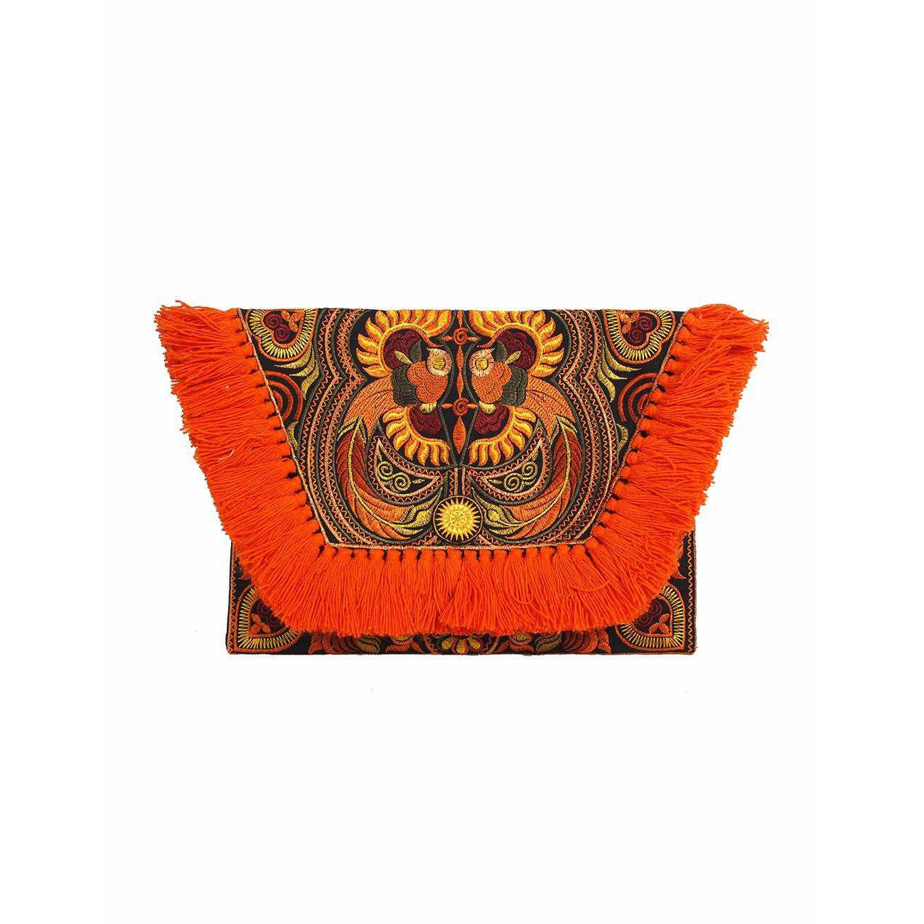 Embroidered Multi Tassel Envelope Clutch Bag - Thailand