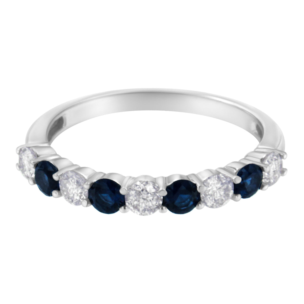 10KT White Gold 1/2 cttw Diamond and 3MM Created Blue Sapphire Gemstone Band Ring (H-I, I1-I2) - Size 7