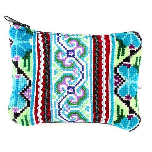 Leather Hmong Textile Upcycled One-of-a-kind Coin Purse - Thailand