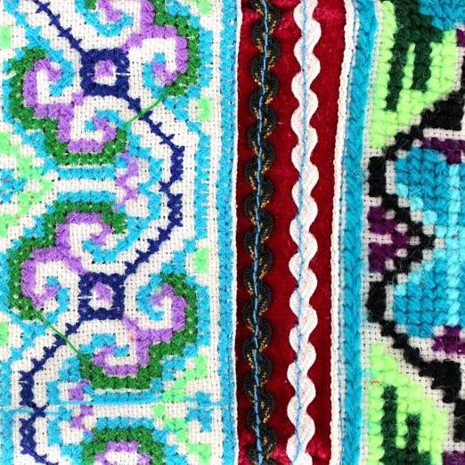 Leather Hmong Textile Upcycled One-of-a-kind Coin Purse - Thailand