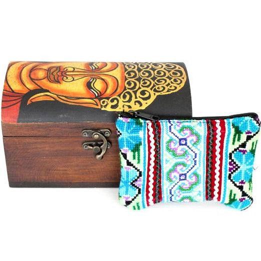 Leather Hmong Textile Upcycled One-of-a-kind Coin Purse - Thailand