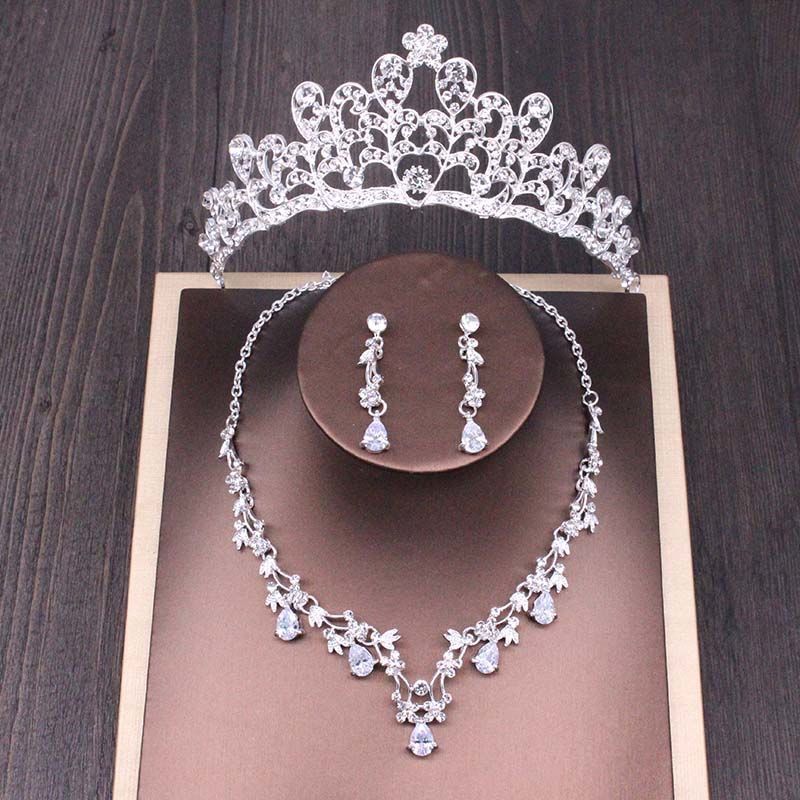 Bridal Rhinestone Crown Necklace Set