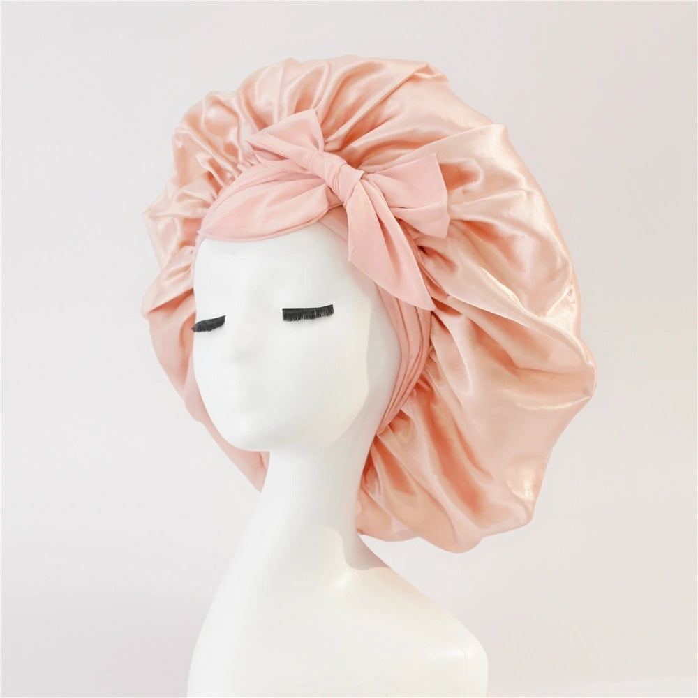 Elastic ribbon bow color Ding round hat solid color night cap wide-brimmed beauty hairdressing head scarf hat
