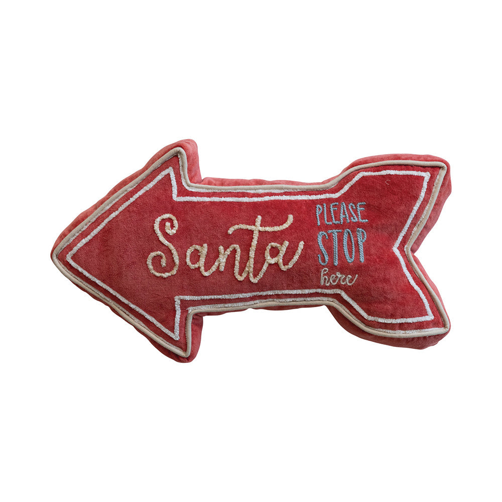 "Santa Stop Here" Velvet Arrow Shaped Lumbar Pillow