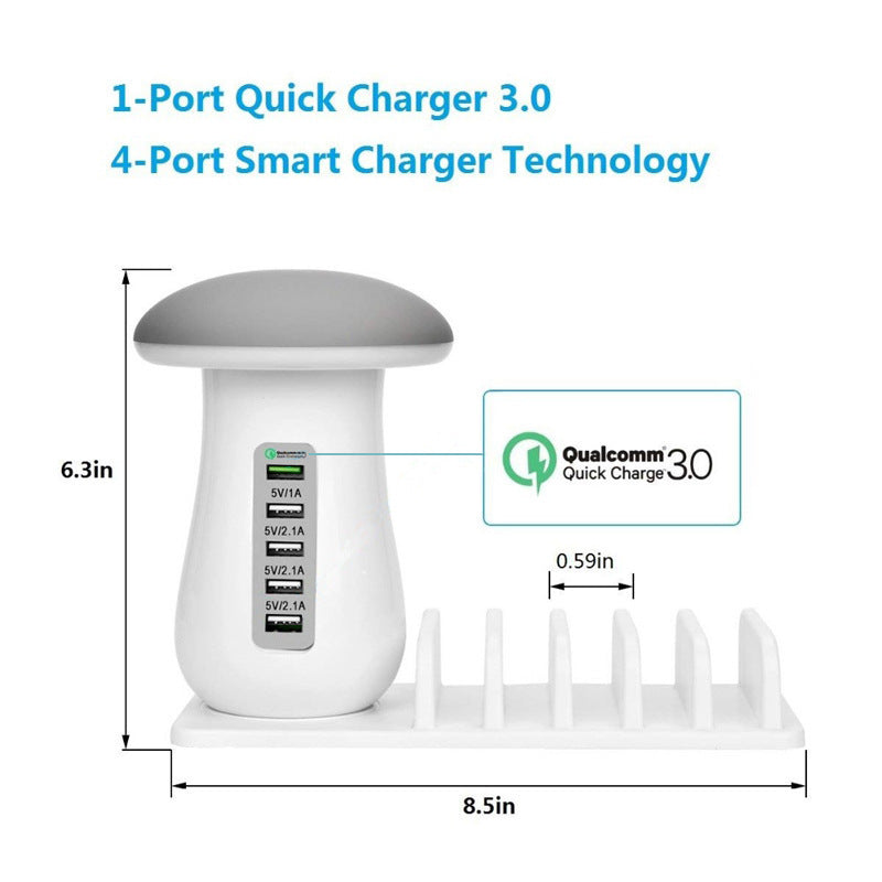 2 In 1 Mushroom Lamp LED USB Charger