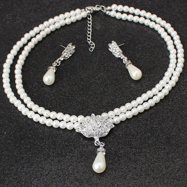 European & American Pearl Crystal Necklace Set