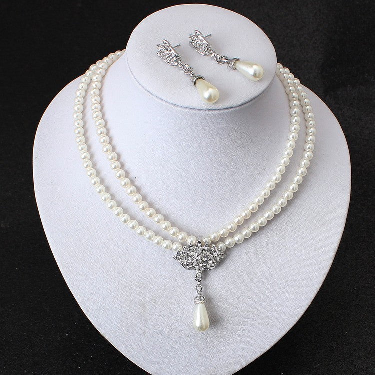 European & American Pearl Crystal Necklace Set