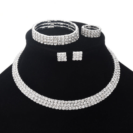 Elegant 2-Tone Diamond Beaded Necklace Set for Women with Round Geometry Claw Chain Design