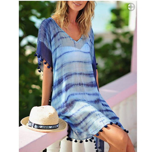 Purple Chiffon Beach Blouse - Plus Size Cover-Up