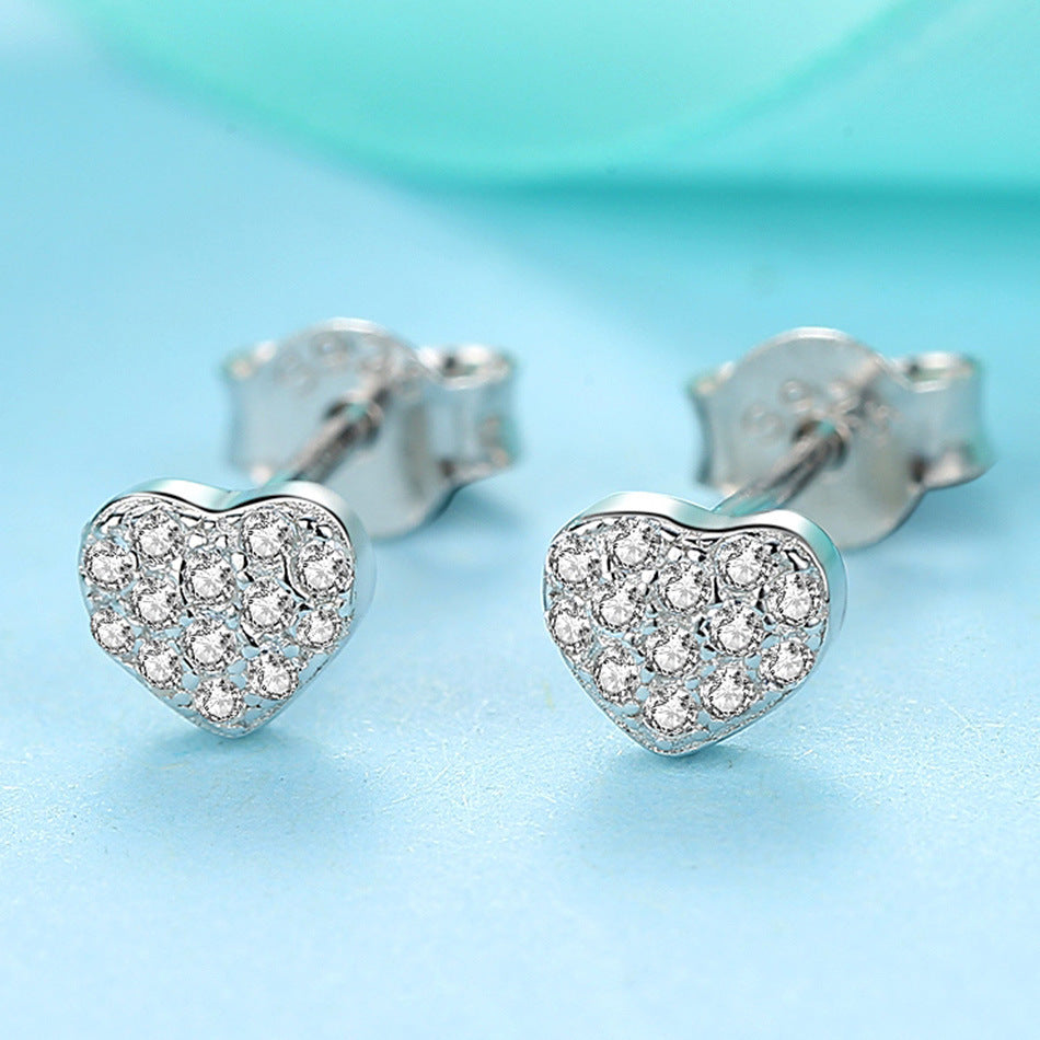 Sterling Silver Heart Earrings - S925 Zircon